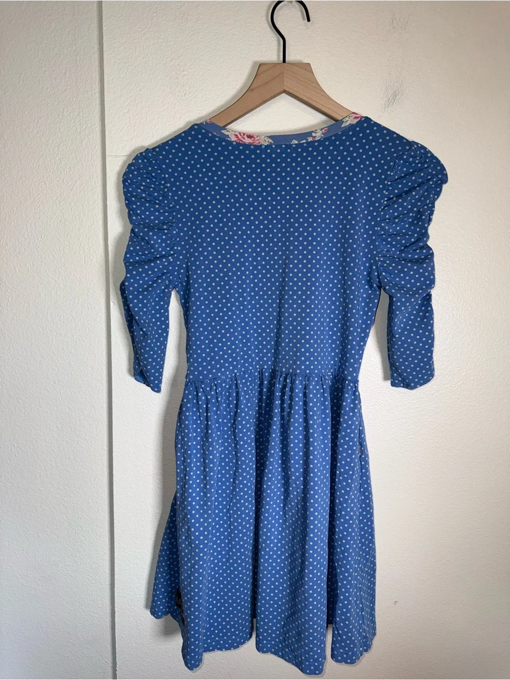 MATILDA JANE Girls Light Blue Polka Dot Dress with Pink Floral Trim 12
